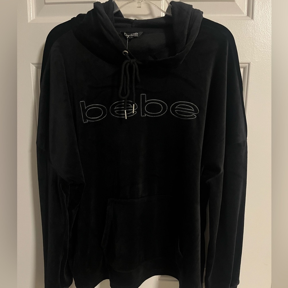 Bebe Black Plush Hoodie for Women.
 Size XL NWT